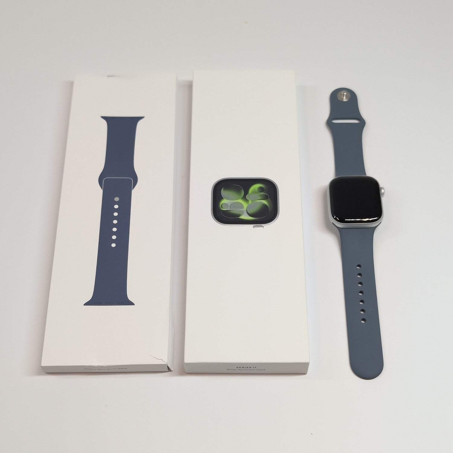 Unlocked Apple Watch Series 11 42MM Silver Aluminum Anchor Blue Sport Band