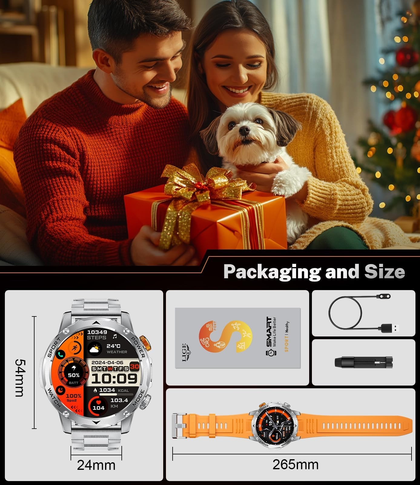 Military Smartwatch for Men, 1.75” Display, 1000mAh Battery, 5ATM Waterproof, F