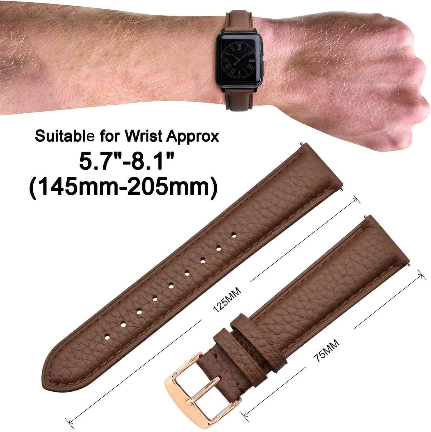 Strap Only For 18mm Watch Band Leather Quick Release Textured Padded Brown