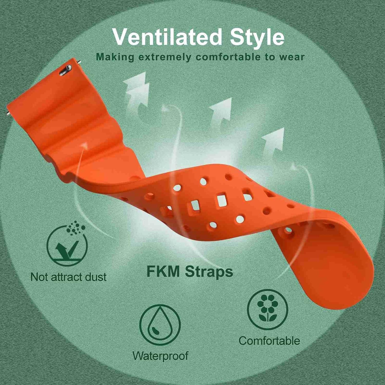 24mm FKM Rubber Watch Band for Men, Black Buckle (Pumpkin Orange)