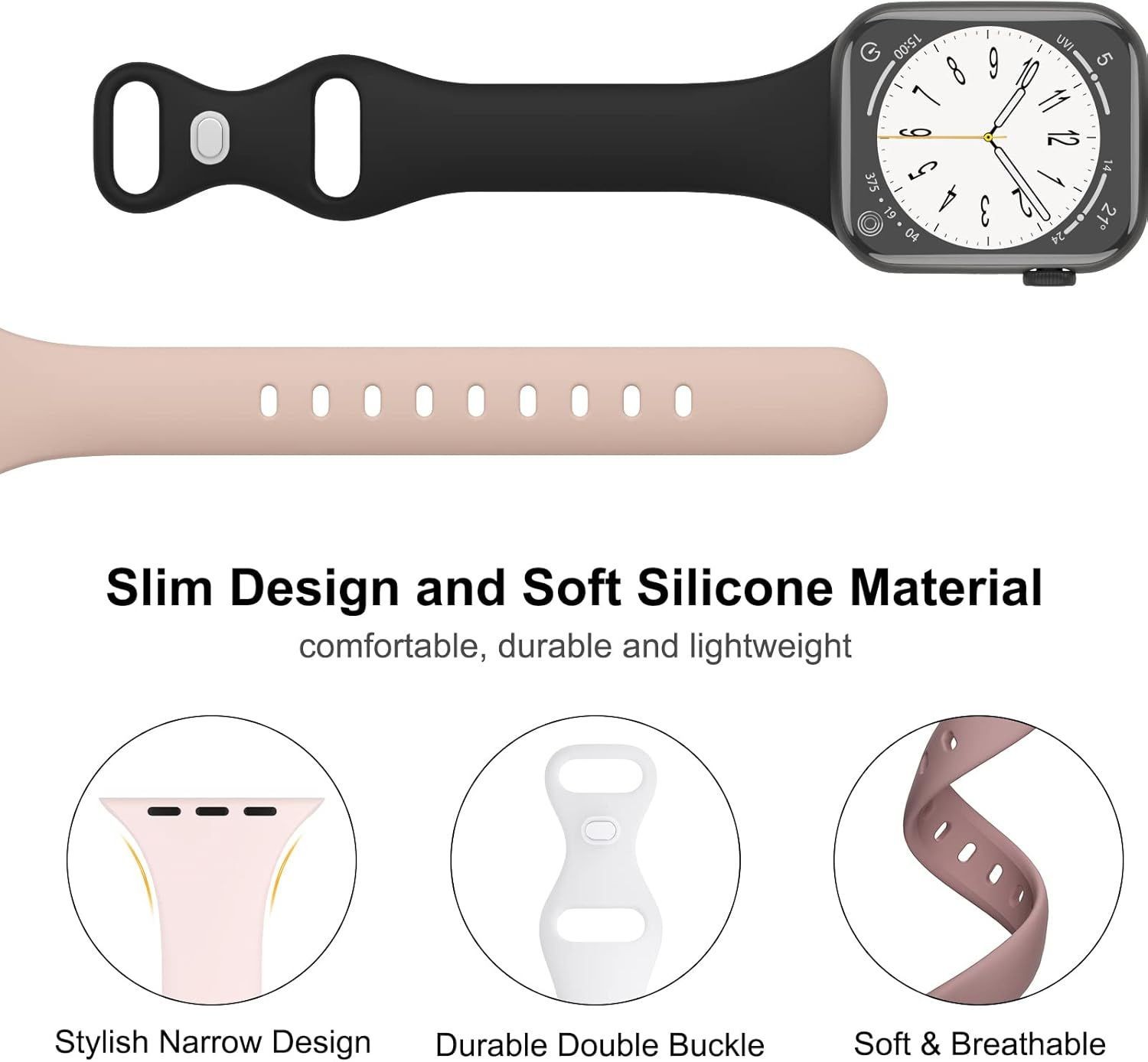 Silicone Slim Band for Apple Watch Series 11, 38mm, 40mm, 44mm – Starlight Color