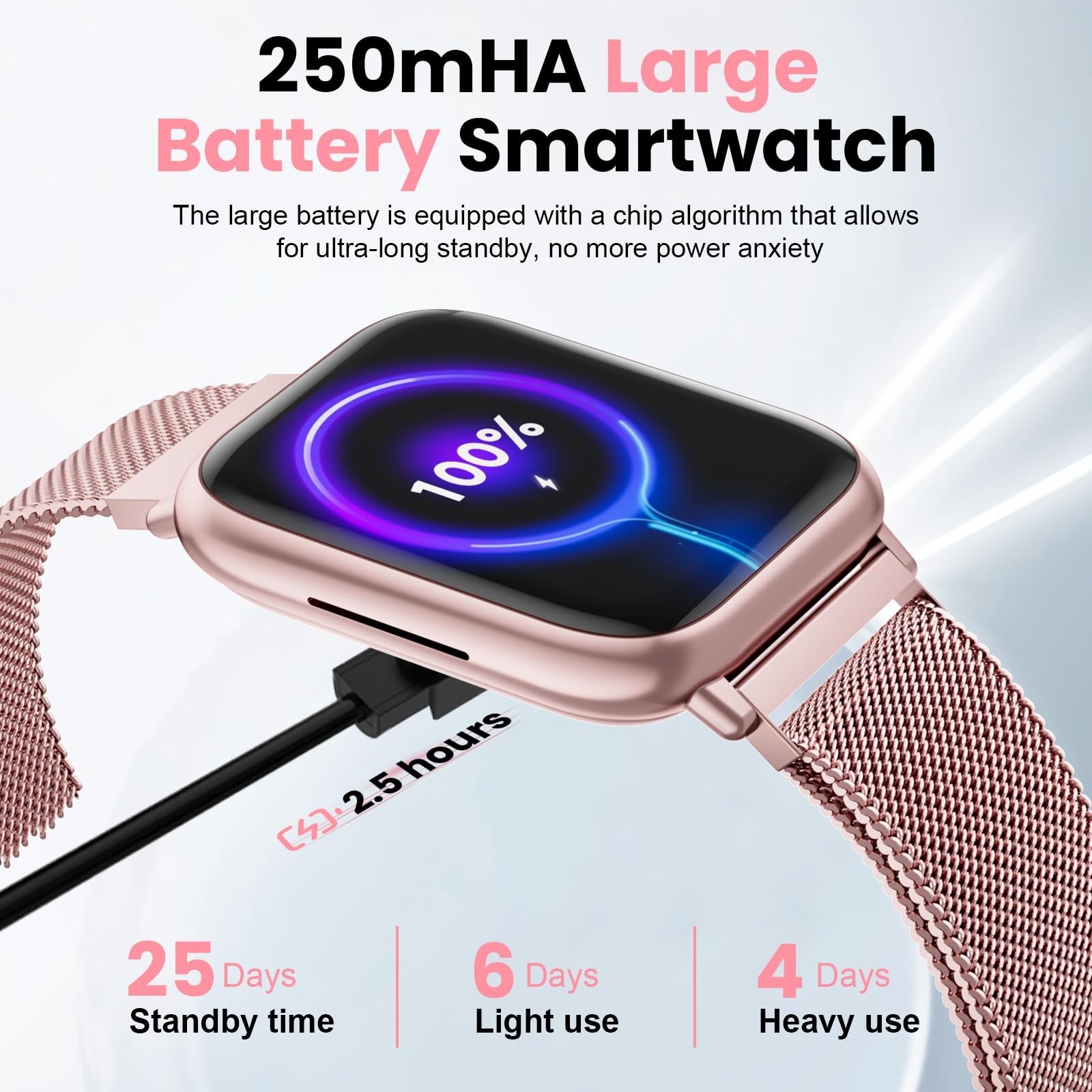 Loekneue Smartwatch Women 1.83″ Pink Gold Fitness Call Message Heart Rate G93