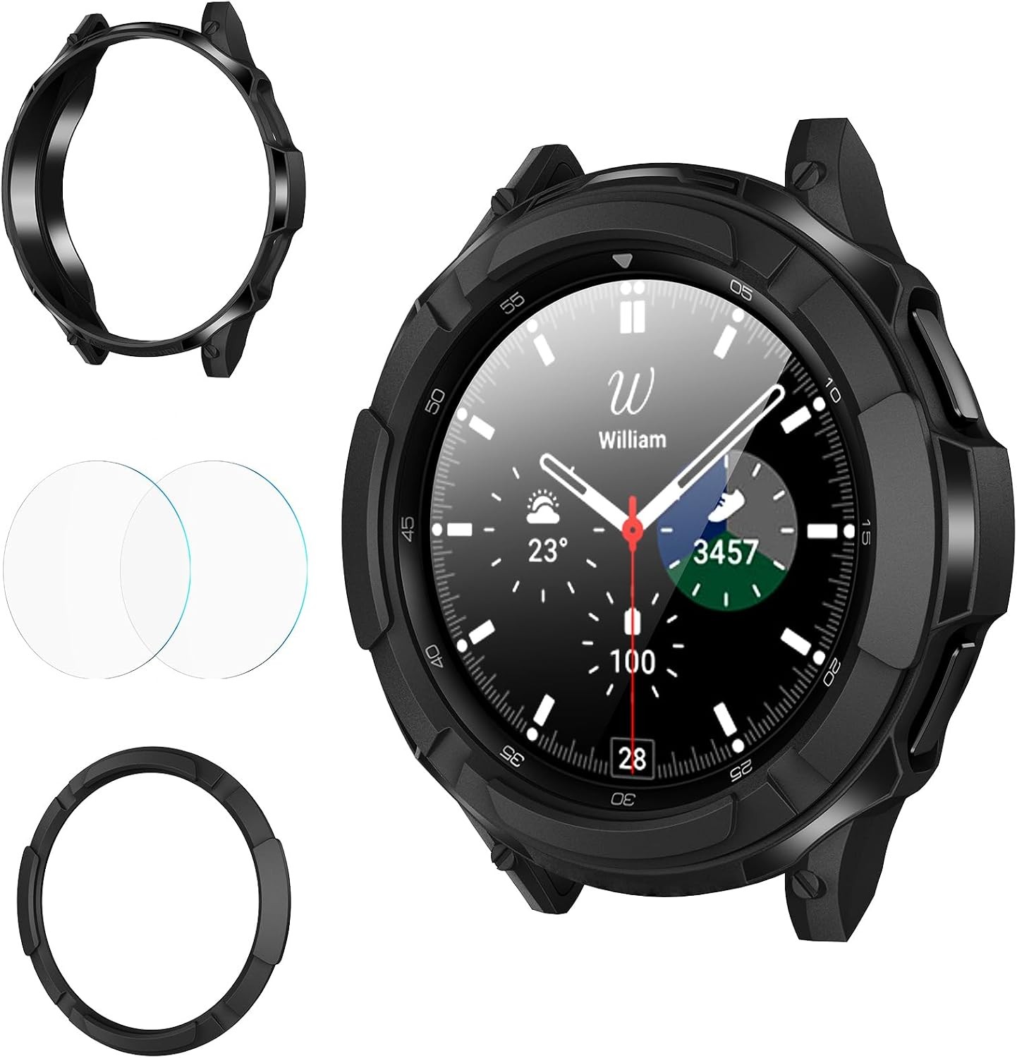 3-in-1 Black Accessories for Galaxy Watch 4 Classic 46mm, TPU Bumper Case & More