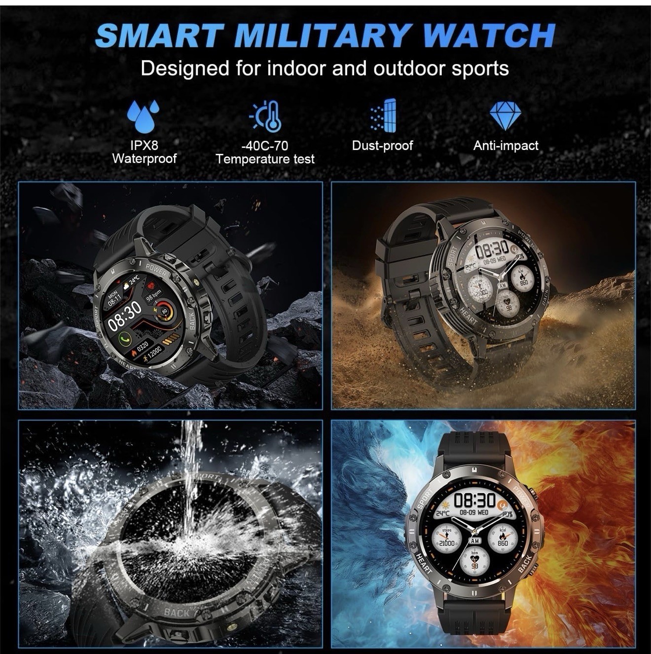 Smart Watch for Men Fitness Tracker: Military Make Answer Call Running