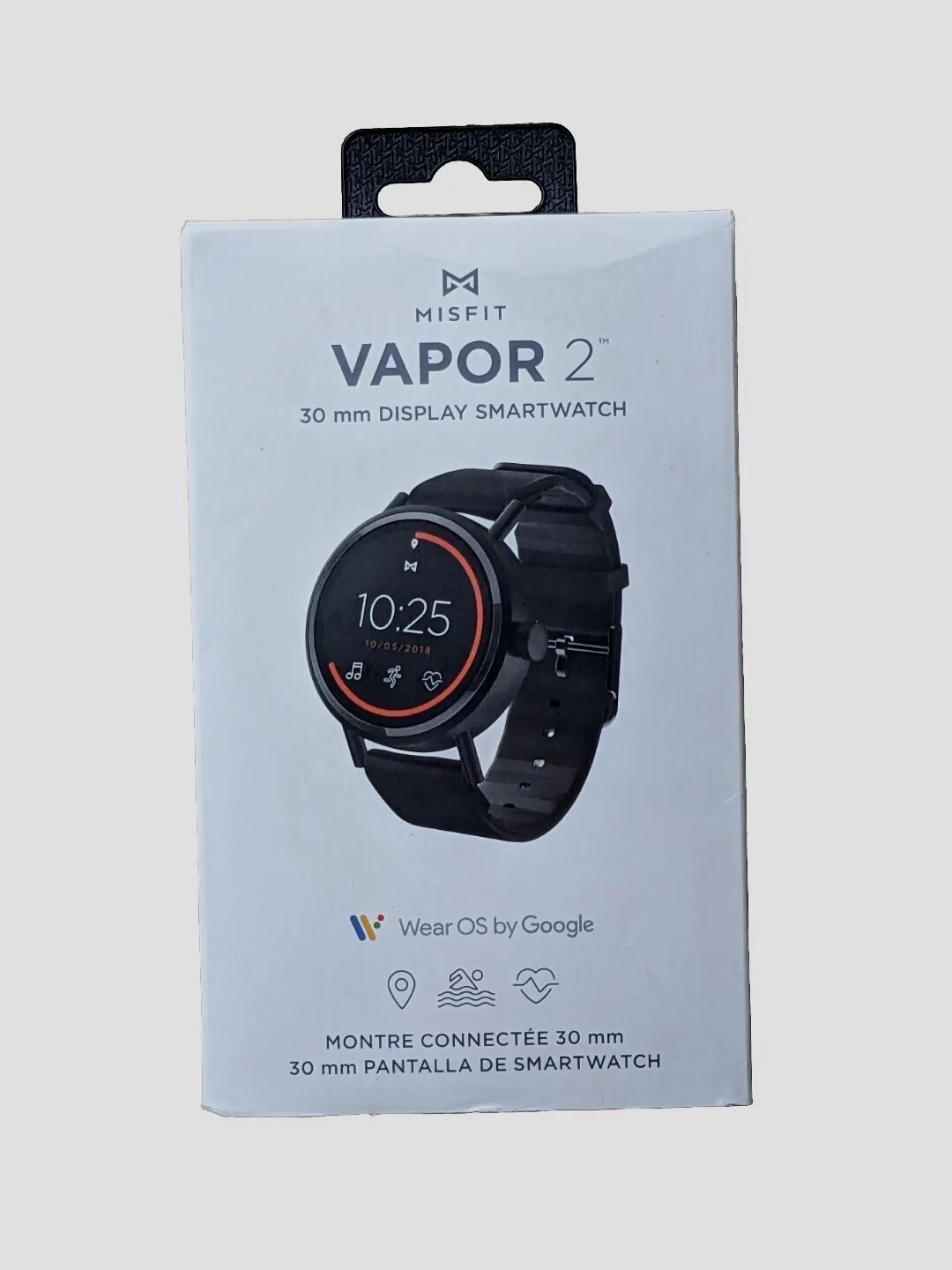 Misfit Vapor 2 30mm Jet Black Smart Watch Black Sport Strap Smartwatch Wear OS