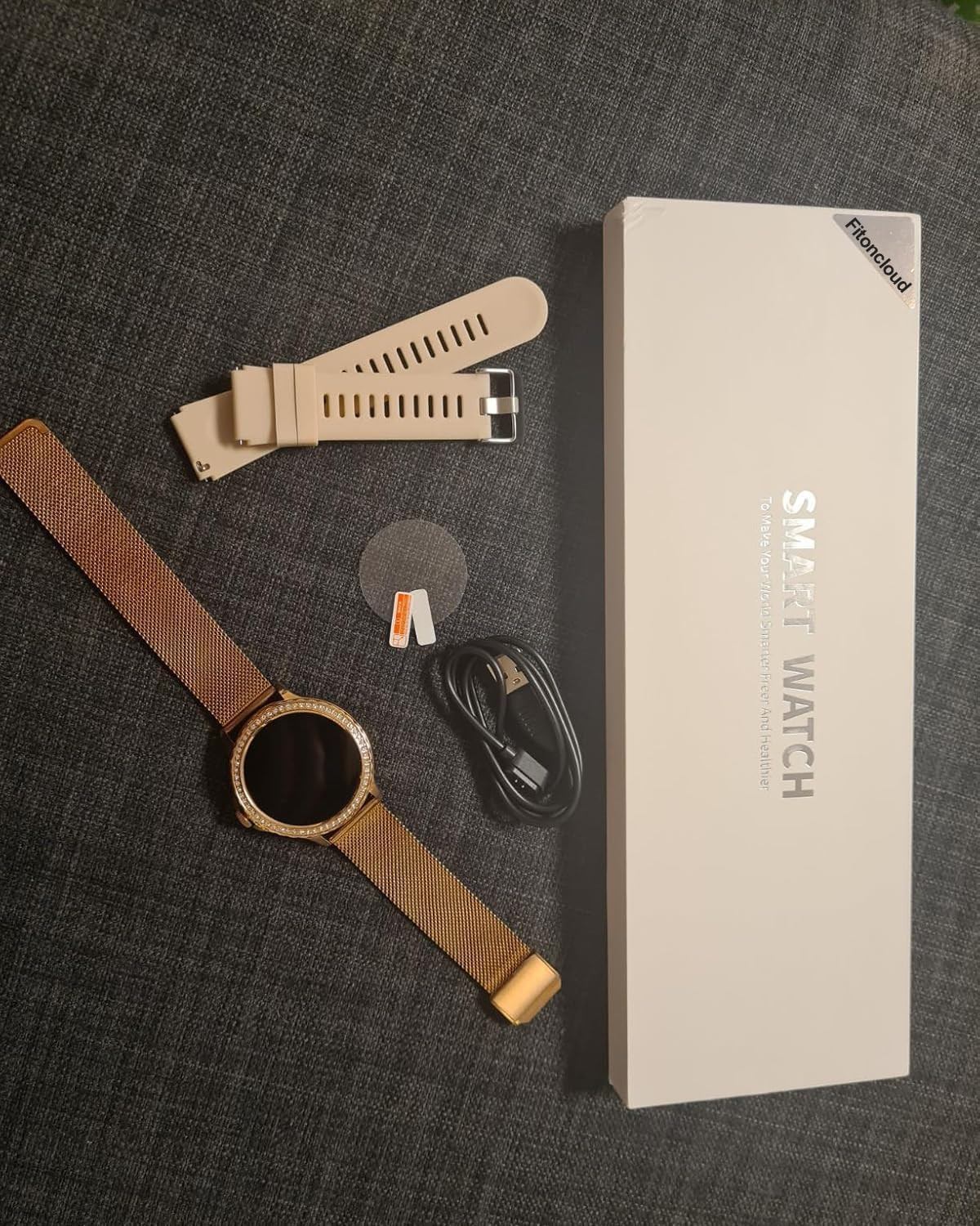 Smart Watches for Women (Answer/Make Call) with Diamonds, 1.3”HD Screen Bluetoot