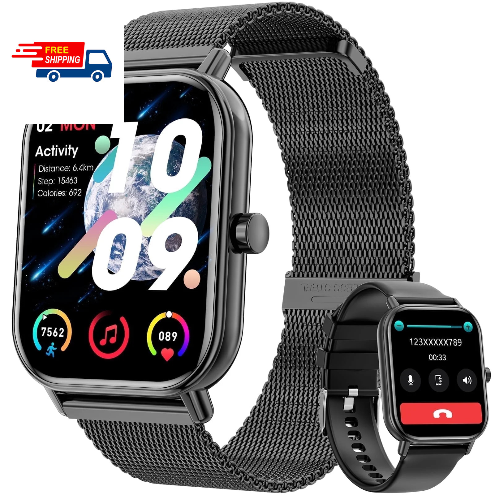 IP68 Waterproof Smart Watch for Android/iPhone, 100+ Sports Modes, 1.85″ Display