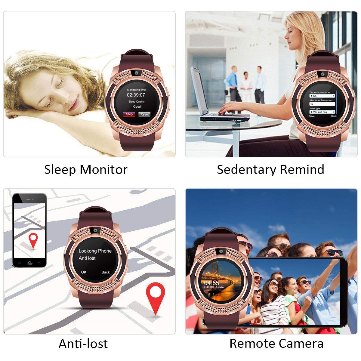 Smart Watch Bluetooth Wristwatch with Camera SIM Card Slot for Men Women Boys
