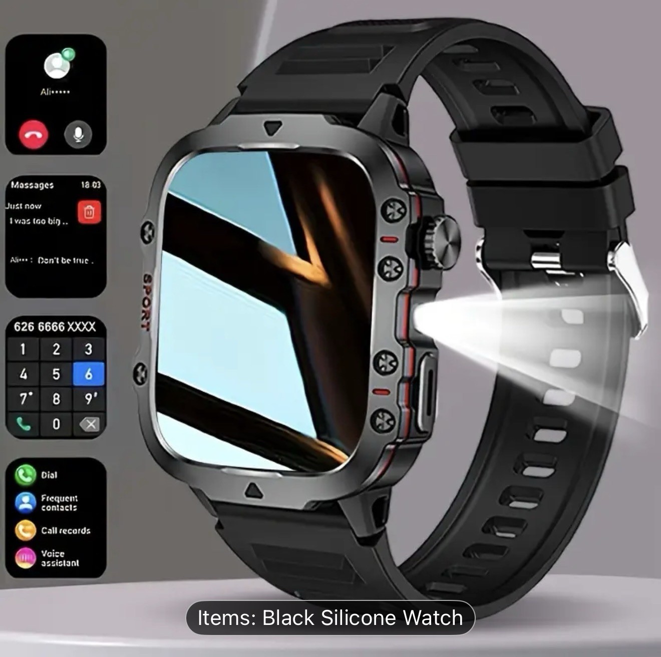 Smart Watch, Outdoor Sports, with LED Light, Wireless Calling Plus All Features