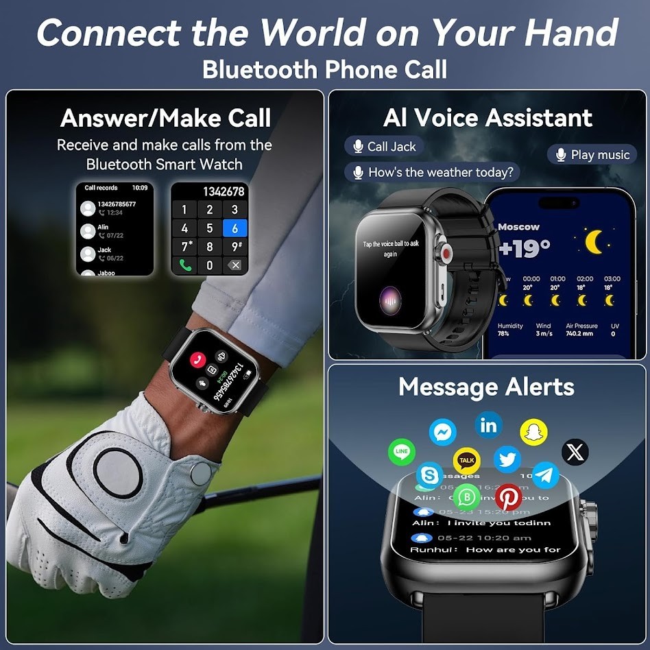 Smart Watch K62 1.85in Fitness Tracker IP68 Heart Rate Bluetooth Call Black